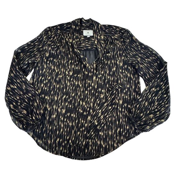 Tuckernuck Eva Metallic Blouse Size XS Sheer Black and Gold Long Sleeve Top - Picture 9 of 12